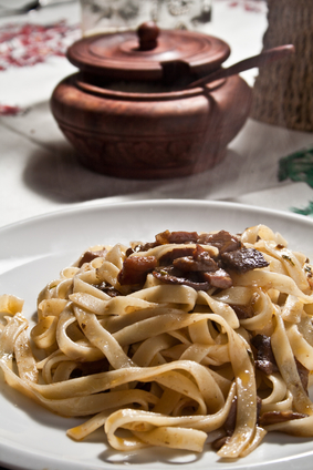 italian pasta tagliatelle with porcini mushroom