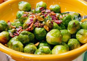Brussels Sprouts With Bacon & Roasted Pistachios