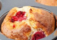 Freshly baked raspberry muffins